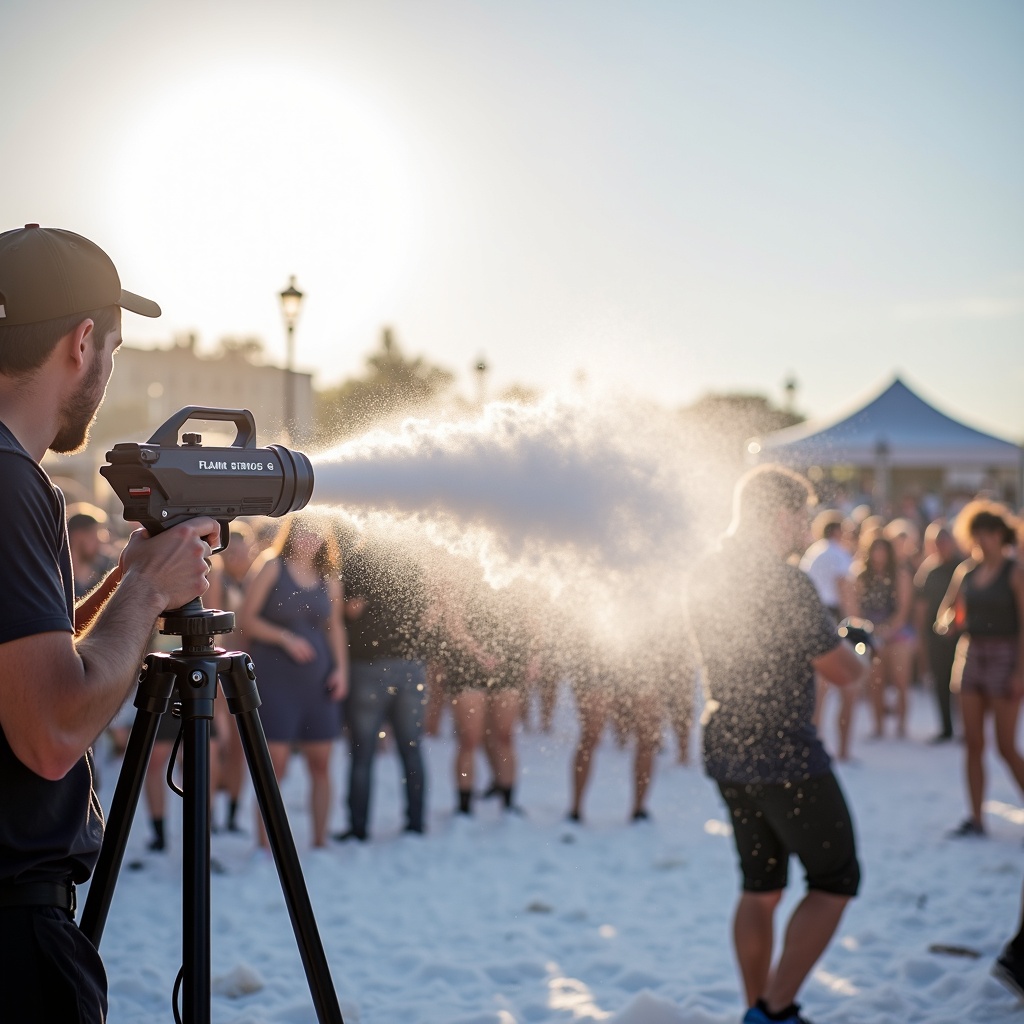 Foam cannon spraying into a crowd